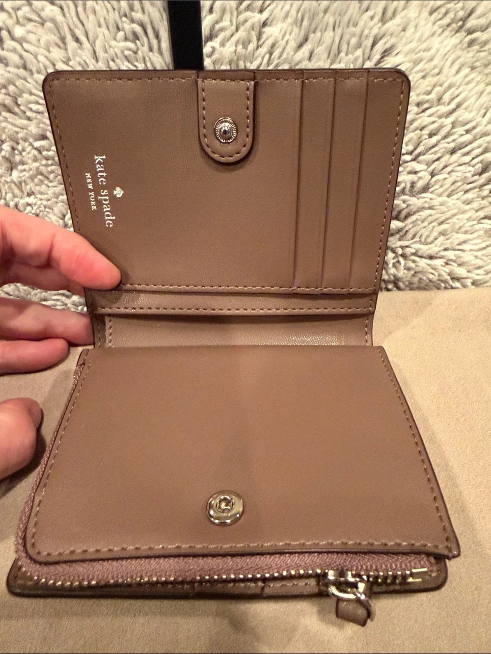 kate spade Brown Pebbled Leather Zip Around Wallet